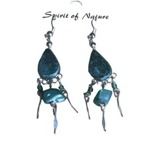 Spirit of native handcrafted, blue Green stone Dangle Earrings